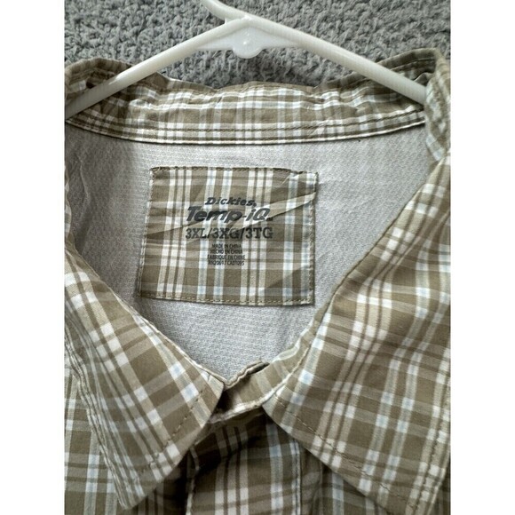 Dickies Shirt Mens 3XL Beige Plaid Short Sleeve Temp-iQ Performance Work - Picture 3 of 14